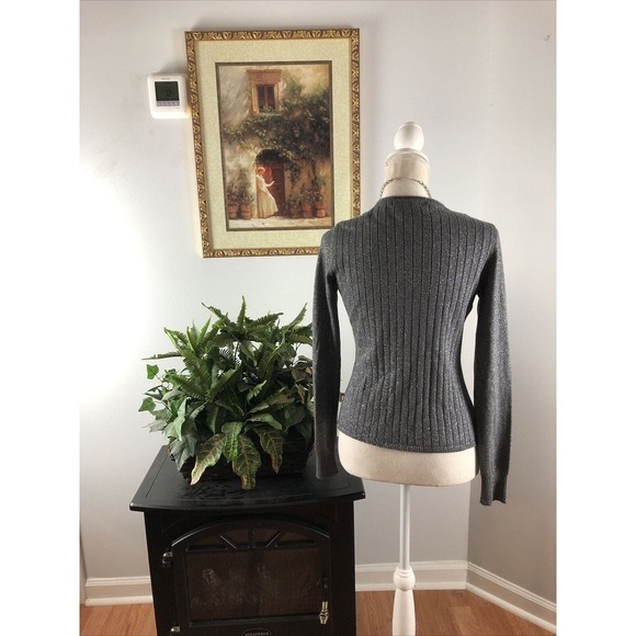Willie Smith Women's Sweater Cardigan L Long Sleeve Open Front Gray Metallic - Picture 6 of 10